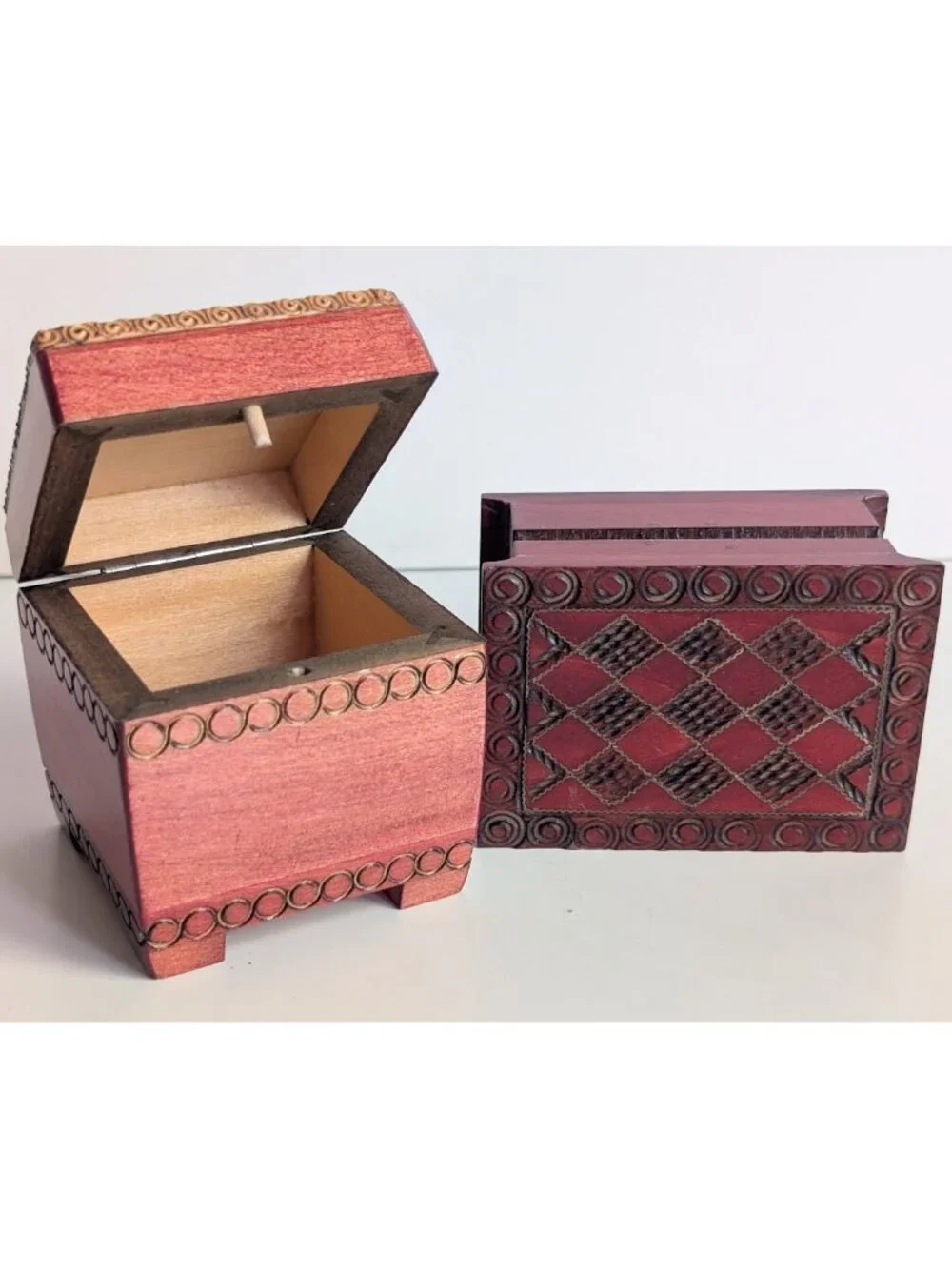 Lot of 2 Small Handmade in Poland Wooden Trinket Boxes